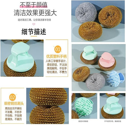 Stainless Steel Dish Scrubber Pot Brush Can Be Disassembled and Washed, Kitchen Cleaning Ball Does ，Not Damage Pot Strong Cleaning Brush (Green Handle Steel Wire Ball)
