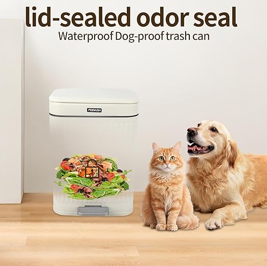 2.1 Gallon Small Trash Can with Lid, 2 Opening Ways (Press Top & Foot Pedal) Soft Close Slim Waste Bin + 75 Trash Bags Included, for Bathroom, Office, Bedroom & Kitchen - Cream
