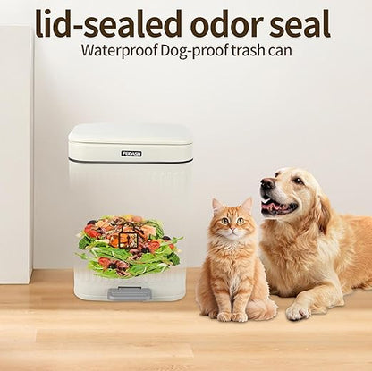 2.1 Gallon Small Trash Can with Lid, 2 Opening Ways (Press Top & Foot Pedal) Soft Close Slim Waste Bin + 75 Trash Bags Included, for Bathroom, Office, Bedroom & Kitchen - Cream