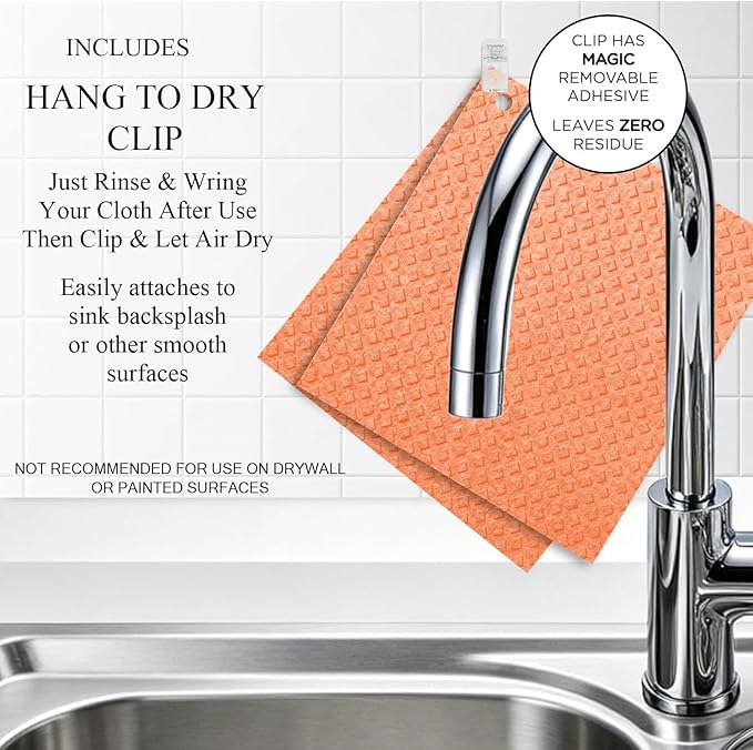 6 Packs Swedish Kitchen Dish Cloths - Reusable Paper Towels for Counters & Dishes - Eco Friendly Cellulose Sponge Cloth (Orange)