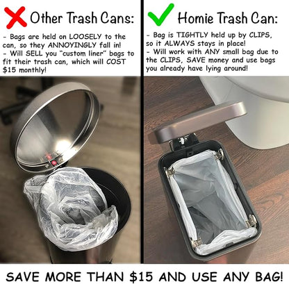 Homie Soft Close, Slim Trash Can 3.2 Gallon with Anti - Bag Slip Liner and Lid, Use as Mini Garbage Basket, Slim Dust Bin, or Decor in Bathroom, Restroom, Kitchen, or Bedroom (Bronze)