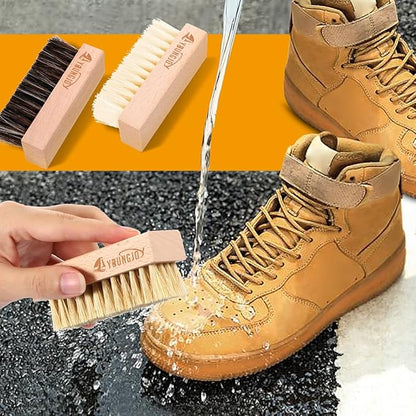 YoungJoy 3 Pieces Dual Sided Sneaker Shoe Cleaner Brush Set Shoes Clean Brush Kit Both Boar and Plastic Bristles with Microfiber Cloth (B)