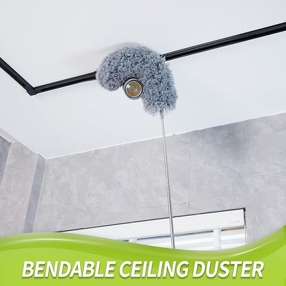 IVYROLL Duster with Extension Pole for Cleaning (2 Microfiber Heads Kit), 100" Long Feather Duster for High Ceilings with Washable Head, Cleaning Supplies for Housekeeping, Ceiling Fan, Furniture