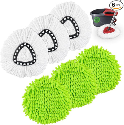 Mop Heads Replacements for Ocedar, Mop Replace Head for o Cedar Easywring 1 Tank, Spin Mop Replacement Head Include 3 Mop Refills Machine Washable Reusable Deep Cleaning and 3 Chenille Mop Pads