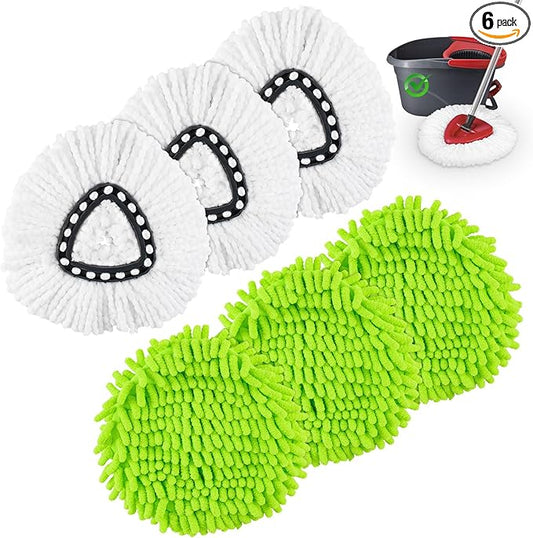 Mop Heads Replacements for Ocedar, Mop Replace Head for o Cedar Easywring 1 Tank, Spin Mop Replacement Head Include 3 Mop Refills Machine Washable Reusable Deep Cleaning and 3 Chenille Mop Pads