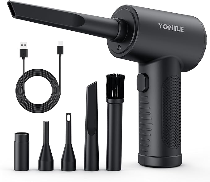 Compressed air Duster, Yomile 2 in 1 120000RPM Cordless Air Duster with 7600mAh Battery Dust Blower for Keyboard Cleaner,Rechargeable Air Blower