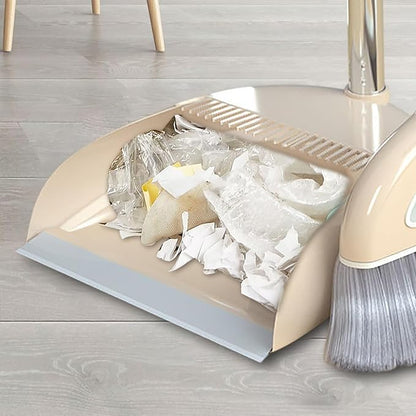 Broom and Dustpan Set with Long Handle - Dust Broom and Dustpan Combo, Lightweight Robust Kitchen Brooms Dustpans, Ergonomic Duster Tool Cleaning Gadgets, for Home, Kitchen, Offices, Pet Hair, White