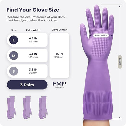 FMP Brands 3/6/12/60 Pairs 15 Inch Extra Long Rubber Dishwashing Gloves - Non-Slip for Cleaning, Kitchen, Bathroom, Gardening