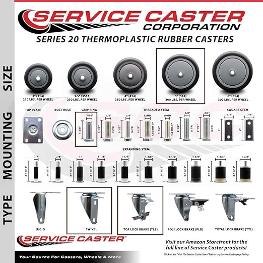 9T36L5 FG9T36L50000 Rubbermaid Mobile Shelf Truck 5'' Replacement Caster Kit, 4PK