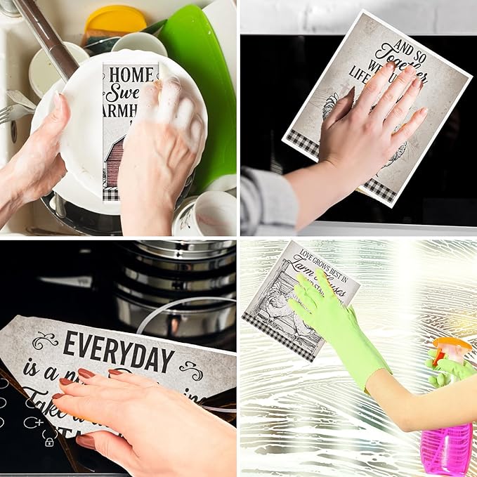 Reusable Swedish Dishcloths for Kitchen, 6PCS Farm House Cellulose Sponge Paper Towels Washable, Country Absorbent Fast Drying Swedish Dish Cloth for Home Cleaning