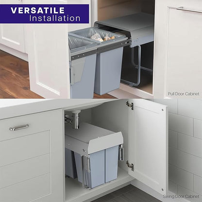 Life Finds 40L Under Counter Pull-Out Dual Trash Can System, Double Recycling Trash Can with Lid for Cabinet, Sliding Kitchen Waste Bin, Gray, LF-POTC2