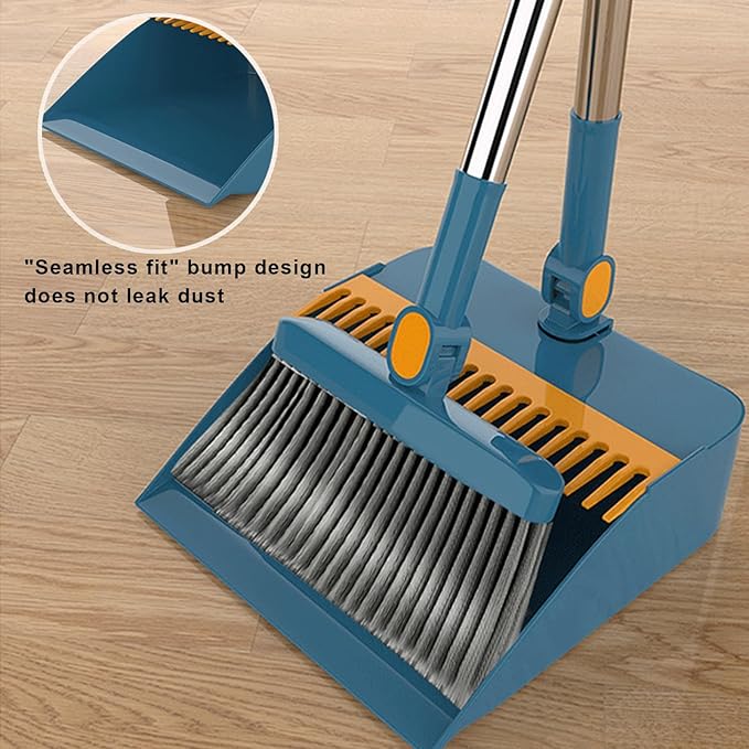 YOXIER Broom and Dustpan Set,Buckle Type Brooms and Dustpan Set with Scraping Teeth & Scraper,Brooms Indoor 180° Rotatable,Long Handle Broom Dustpan Set for Home Office Floor Cleaning White