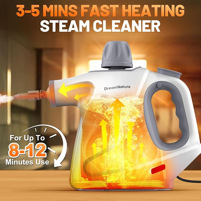 Pressurized Handheld Steam Cleaner-11-Piece Accessories, 15.2OZ Tank Hands-Free Steamer for Cleaning, Portable Handheld Steam Cleaner for Home, Upholstery, Car, Floor, Grout & More