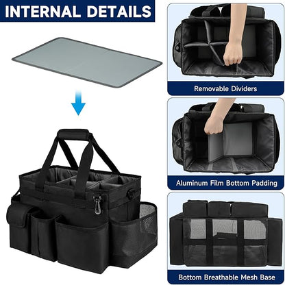 Cleaning Caddy Bag,Large Cleaning Supplies Organizer with Handle for Housekeepers, Black