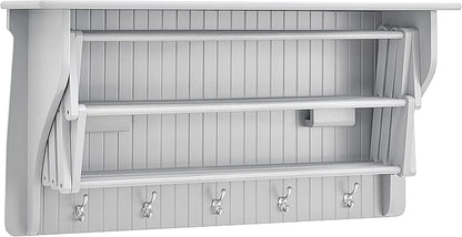 Danya B Accordion Clothes Drying Rack, Retractable, Wall Mounted Towel Rack and Hooks for Clothes and Towels for use in Laundry Room or Garage - White