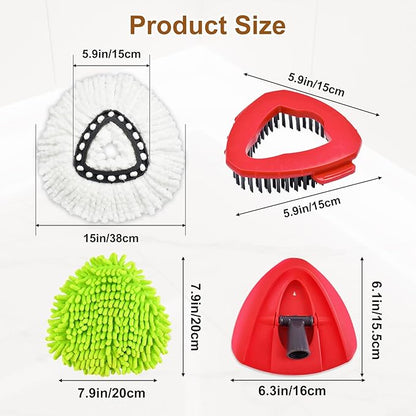6 Pack Mop Heads Replacement for Ocedar EasyWring 1 Tank Spin Mop System,Include 2 Microfiber Spin Mops Replace Head&2 Chennile Mops Head Machine Washable with Scrubber Mopp Head and Base for Cleaning