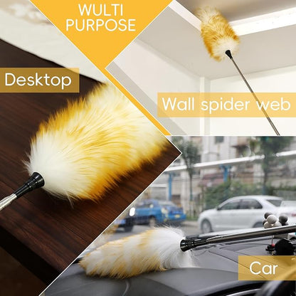 Lambswool Extendable Removable Duster 25-64 Inch Stainless Steel Extension Pole Wool Dusters for Cleaning Ceiling Fans Window Blinds Car Interiors Furniture Dusting,Feather Duster