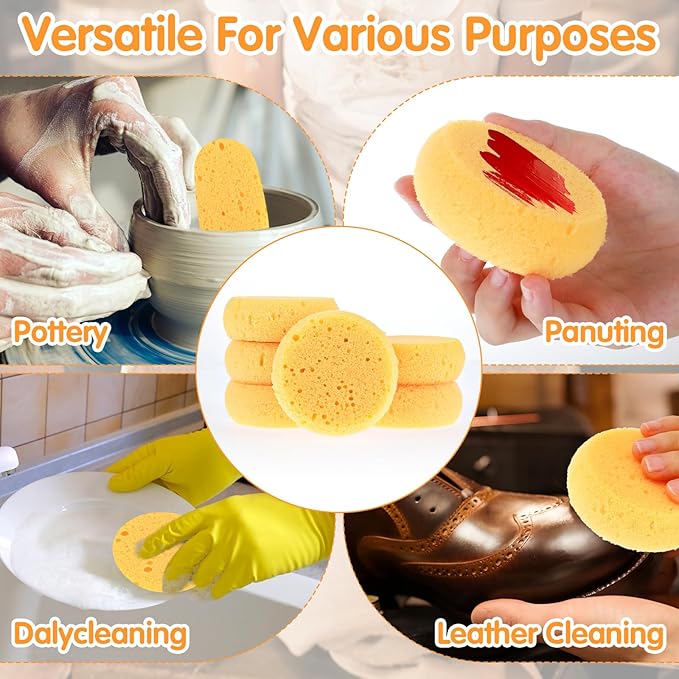 Ymapinc 12PCS Kitchen Sponges for Washing Dishes Round Natural Cleaning Sponge,Cellulose Eco-Friendly No Odor, Dusting, Cleaning Bathroom, 7 * 7cm