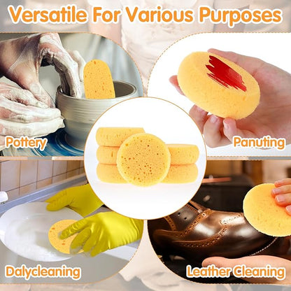 Ymapinc 12PCS Kitchen Sponges for Washing Dishes Round Natural Cleaning Sponge,Cellulose Eco-Friendly No Odor, Dusting, Cleaning Bathroom, 7 * 7cm