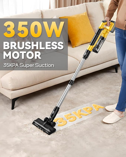350W Cordless Vacuum Cleaner for Dewalt Battery, 35kPa Brushless Lightweight Stick Vacuum with 3 Mode Suction, 6 in 1 Stick Vacuum Cleaner with HEPA for Floor, Carpet, Car (Battery Not Included)