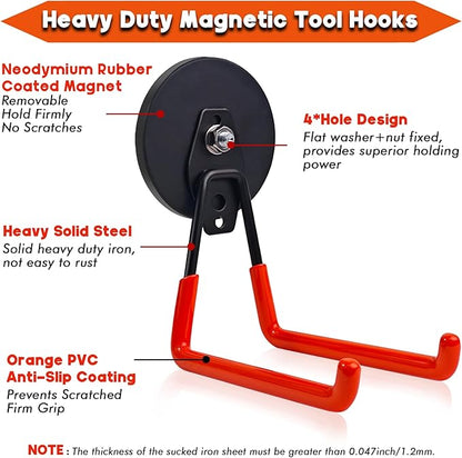 EDSRDUX Heavy Duty Magnetic Hooks – Strong Storage Utility Magnet Hook with Anti-Slip Rubber Coating for Power Tools, Garden Equipment, Pegboard, Garage & Workshop Use (Large Hook - 2 Pack)