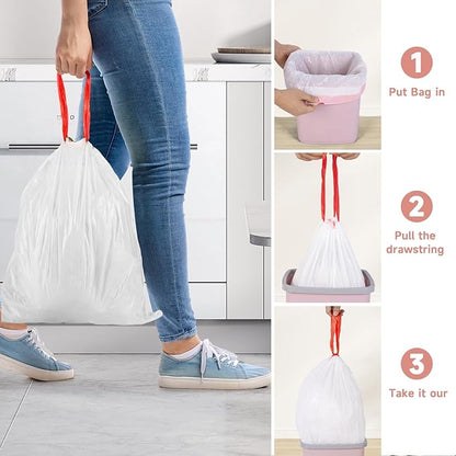 Drawstring Smal Trash Bags 1.6-Gallon - Clear White 125 Count Mini Bulk Disposable Garbage Bag Strong Thick Tiny Plastic Can Liners for Kitchen Bathroom Office Car Waste Basket No Scent