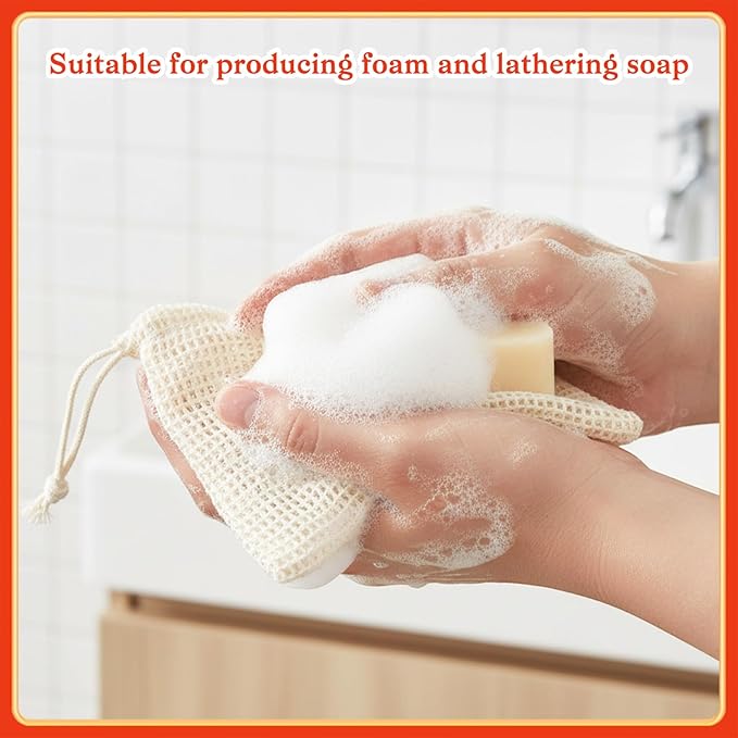 10 Pcs Soap Bags, Exfoliating Soap Saver Bags with Drawstring Reusable Natural Sisal Soap Pouch Foaming Drying for Bath and Shower(3.5x5.5 Inch)