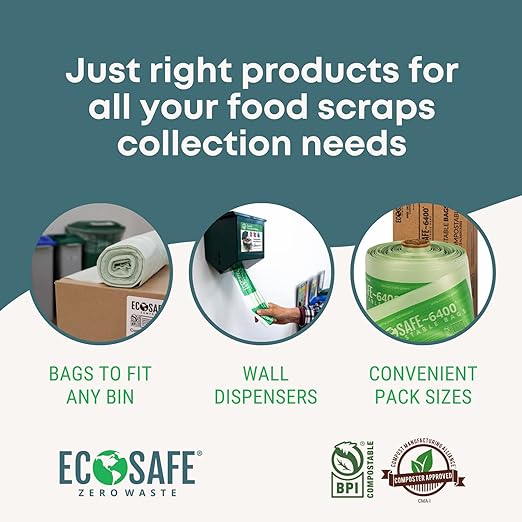 EcoSafe-6400 HB4248-85 Certified Compostable Bag - 42x48” Green Bags for 55 Gallon Bin - Extra Strong Leak, Puncture and Tear Resistant Food Scraps Bin Liners, Pack of 80