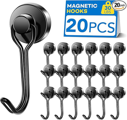 LOVIMAG Hooks, 30lbs+ Magnetic Magnet Hook 2025 Cruise Cabin Ship Essentials Heavy Duty Strong Refrigerator Fridge Hanging for Classroom Beach Vacation Kitchen Grills Home Mug Hanger (20 Pack), Black
