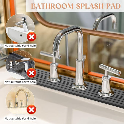 Teenyyou 3 Hole Gray Faucet Mat for Kitchen Sink Bathroom 15.94" x 4.92" Kitchen Faucet Absorbent Mat Diatomite Splash Guard Quick Drying Stone Drip Catcher Hole 2.36" Holes Spaced About 1.65"