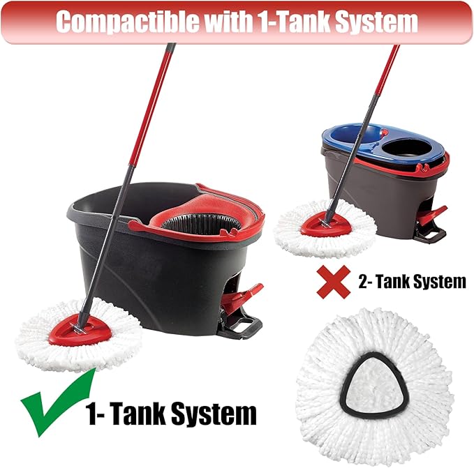 Mop Head Replacement, 3 Pack Spin Mop Refill Replace Head Compatible with O Cedar Easywring 1-Tank System, Great Cleaning Power, Microfiber, Helper Housework, Machine Washable Easy-to-Replace, White