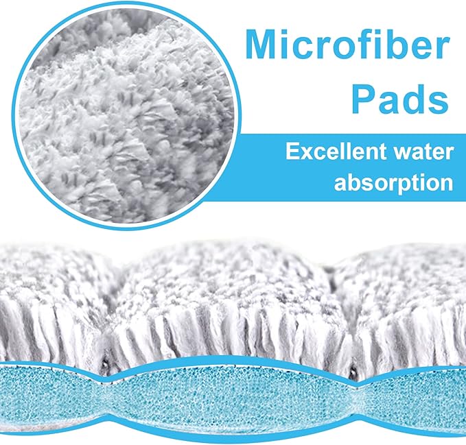 BOSHENG Flat Mop Pads, Mop Replacement Pads, Microfiber Mop Pads, Machine Washable Pads, Refill 3 Packs