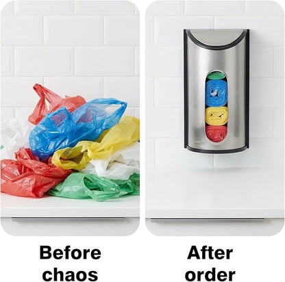2 Pcs Stainless Steel Grocery Bag Holder Plastic Bag Organizer Wall Mounted Trash Bags Dispenser for Kitchen Pantry Cabinet Garage Storage Space Saving
