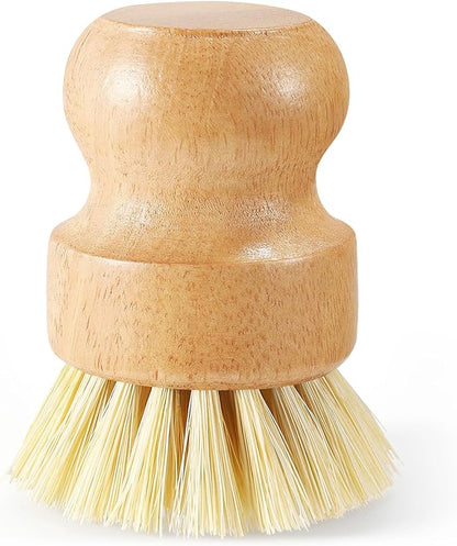 Wooden Dish Brush with Metal Stand Handheld Bamboo Wok Brush Scrubber for Dishes Pans Pots Fruit and Veggie Washing(1,Beige)