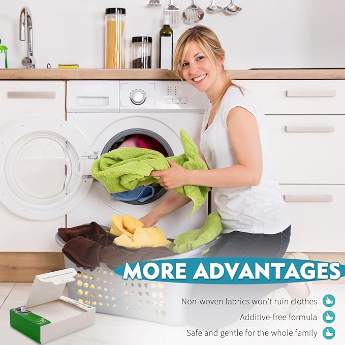 Color Sheets for Laundry, 30 pieces of Disposable Dye Catcher Sheets, Mixed Washing Lock Color, No Additive, Get Rid of Odors, Family (30)