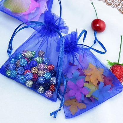 Pack of 100 5x7 inch Gift Wrap Bags Royal Blue, Organza Sheer Fabric Sturdy Material, Drawstring Organizer for Baby Shower Favor, Celebration, Church, Rose Petals, Cosmetic, Ring, Earring,Watch