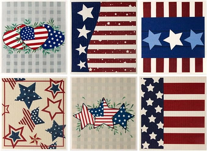 6 Packs Swedish Kitchen Dish Cloths - Reusable Paper Towels for Counters & Dishes - Eco-Friendly Cellulose Sponge Cloth (Flag)