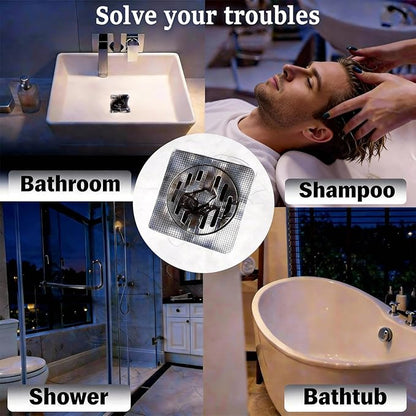 100 PCS 4"x4"Disposable Hair Drain Stickers, Anti-Blocking Filter Screen Self-Adhesive Mesh Drain Hair Drain Stickers with Scraper, Effective Hair Catcher for Shower, Bath, Kitchen Drain