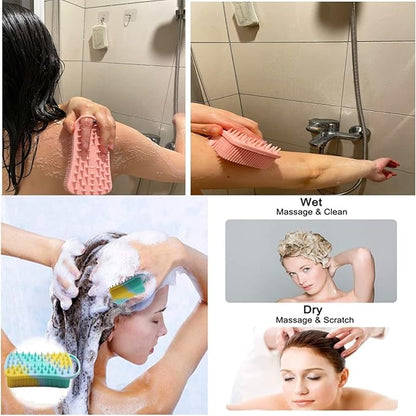 2Pack Dual Sided Silicone Body Scrubber for Exfoliating, Shower and Scalp Massage, 2 in 1 Bath & Shampoo Brush,Soft Exfoliating Body Shower Scrubber Brush (Pink&Blue)