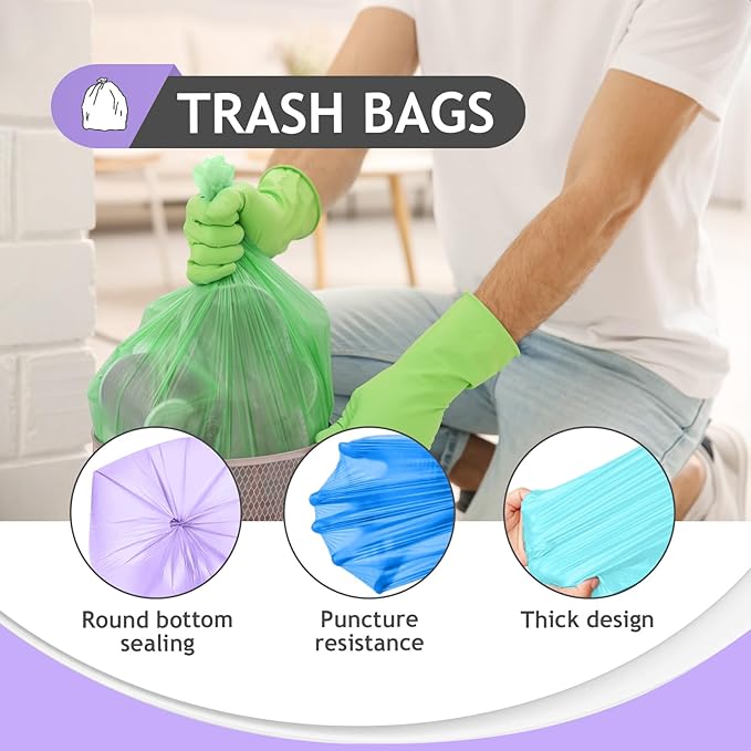 Teivio Small Trash Bags 4 Gallon 160 Counts Clear Colorful Garbage Bags, Bathroom Trash Can Bin Liners, Plastic Bags for home office kitchen, fit 12-15 Liter, 3,3.5,4.5 Gal, Colorful