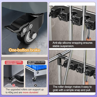 SARKEY Mop Broom Organizer With Wheels,Rolling Janitor Cart With Wheels,Freestanding Housekeeping Storage,With Drip Tray,For Garage,Garden,Schools Hotels,Closet,Cabinet(100x40x96cm(39x16x38in))