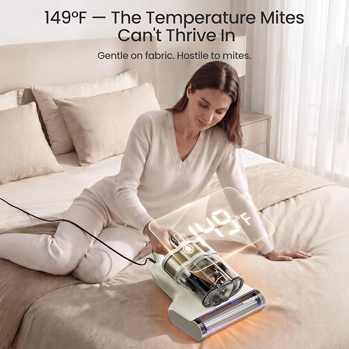 Bed Vacuum Cleaner, 20Kpa Mattress Vacuum Cleaner with 253.7nm UV-C Light & Dual Ultrasonic Tech, 149°F Hot Air, Pet Hair Brush for Cleaning Bed, Sofa, Carpet and Baby Crib