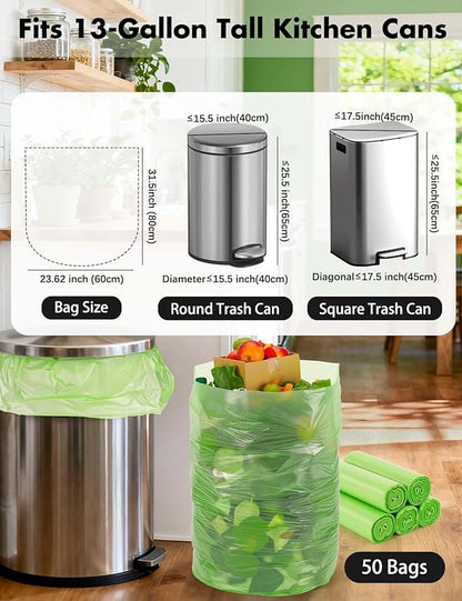 Trash bags 13 Gallon Biodegradable: Aievrgad Garbage bags for tall kitchen trash can liner, 50 count,Unscented, Heavy Duty, Thickened, for food/kitchen waste or Graden,green 50L