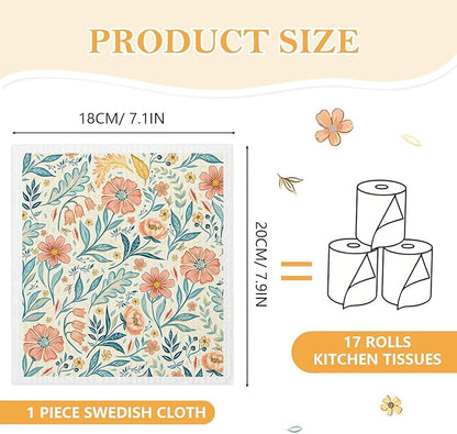 5 Pack Mixed Vintage Floral Swedish Kitchen Dishcloths Dish Towel, Dish Towels for Kitchen, Swedish Dishcloth Colorful Flower, Paper Towels Reusable, Dish Cloth Towel Cleaning Wipe for Home