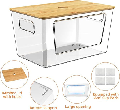 iEGrow 3 Packs Trash Bag Holder,Stackable Trash Bags Dispenser with Bamboo Lid,Extra Large Garbage Bag Holder for Kitchen, Laundry Room,Under Sink Storage Organization