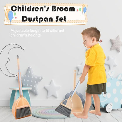 Mini Broom with Dustpan for Kids,Little Housekeeping Helper Set (Light Blue)