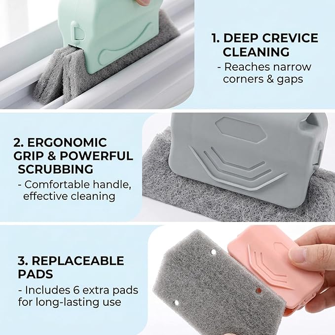Magic Window Track Cleaner, Window Track Cleaning Tools with Extra Replacement Pads, Multi-Purpose Window Sill Cleaner Tool for Hard-to-Reach Areas and Tight Spaces