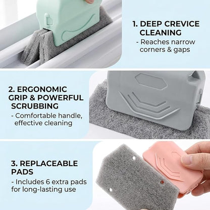 Magic Window Track Cleaner, Window Track Cleaning Tools with Extra Replacement Pads, Multi-Purpose Window Sill Cleaner Tool for Hard-to-Reach Areas and Tight Spaces
