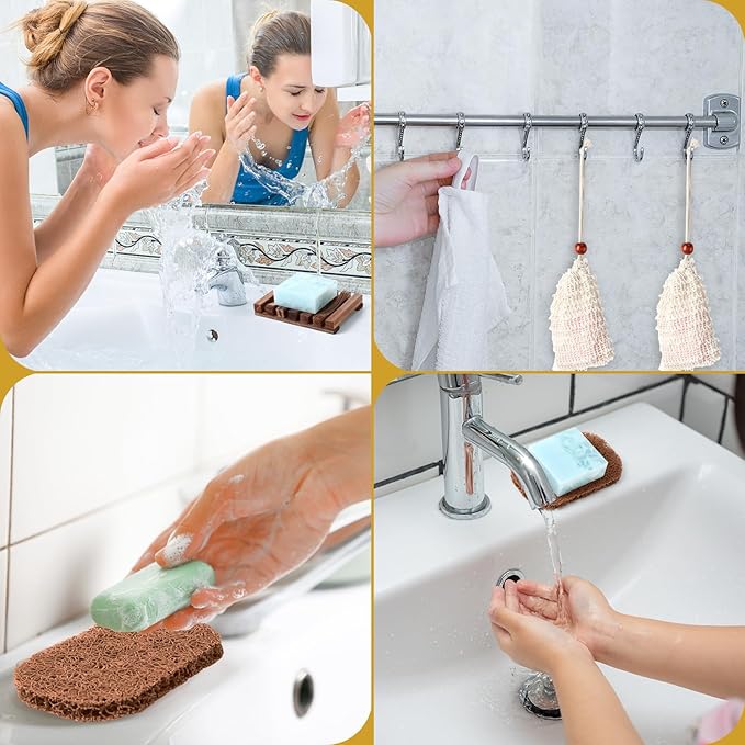 Baderke 36 Pcs Soap Saver Set for Packaging Gift Including Wooden Dish Holder Exfoliating Bag with Drawstring Soap Pads for Mother's Day Bar Wedding Baby Shower Homemade Gift(Brown Color)