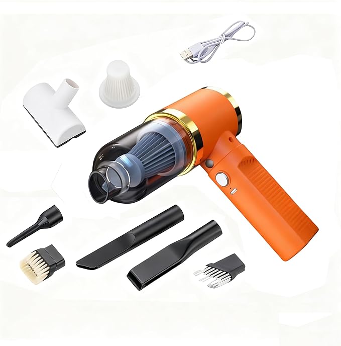 Car Vacuum Portable Cordless,Car Vacuum Cleaner high Power, Home Handheld Vacuum 30Mins with Battery,Portable Vacuum Cordless 5000mAh,Small Vacuum for Car, Home, Pet Cleaning,Office.(Orange)
